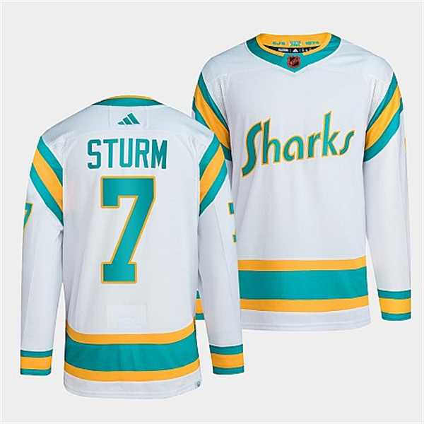 Mens San Jose Sharks #7 Nico Sturm White 2022 Reverse Retro Stitched Jersey Dzhi